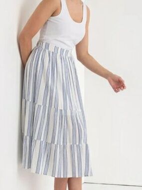 Ricki's White & Blue Striped Tiered Midi Skirt